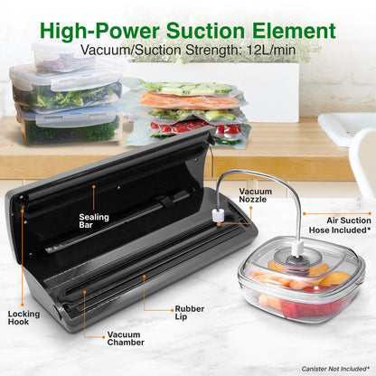 Food Vacuum Sealer, Extends Shelf Life, Stainless Steel & ABS, 110W