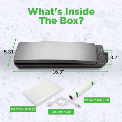 Automatic Food Vacuum Sealer, Extends Shelf Life, 110W Suction, Stainless Steel