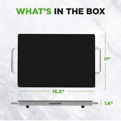 Electric Warming Tray Keeps Food Hot 16.5"x11" Glass Top Stainless Steel