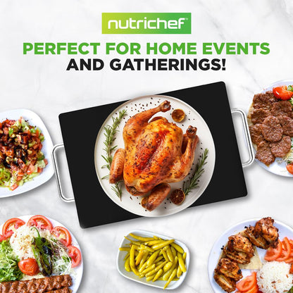 Electric Warming Tray Keeps Food Hot 16.5"x11" Glass Top Stainless Steel