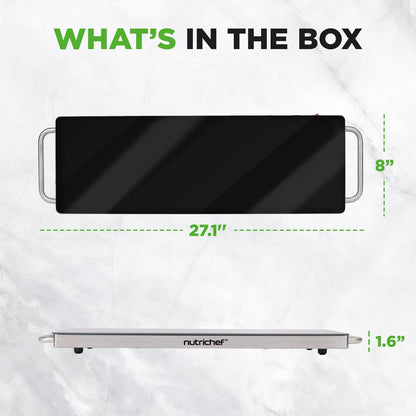 Electric Food Warmer Tray - Keeps Food Warm, Stainless Steel, Glass Top