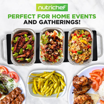 Electric Food Warmer Tray - Keeps Food Warm, Stainless Steel, Glass Top