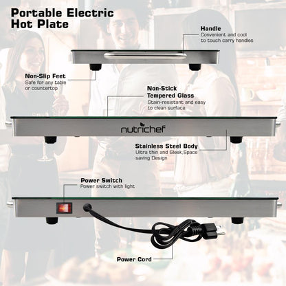 Electric Warming Tray Keeps Food Hot Glass Top 20"x12"