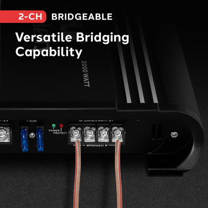 2 Channel Car Amplifier 2000W Bridgeable MOSFET Silver RCA Inputs