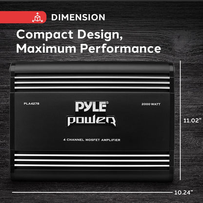 4-Channel Car Amplifier 2000W Power MOSFET Silver RCA Inputs