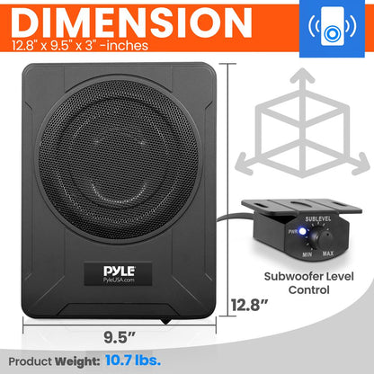 8" 600W Slim Car Subwoofer System - Built-in Amp, Underseat Install