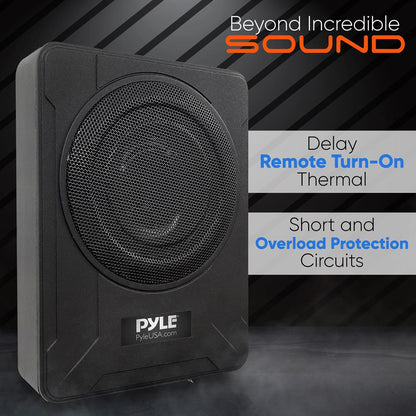 8" 600W Slim Car Subwoofer System - Built-in Amp, Underseat Install