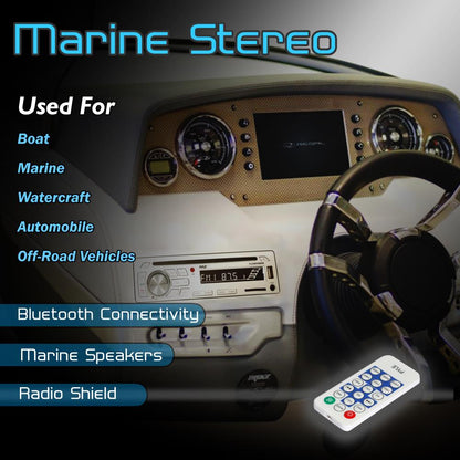 Marine Stereo Kit, Hands-Free Bluetooth, 4 Waterproof Speakers, White