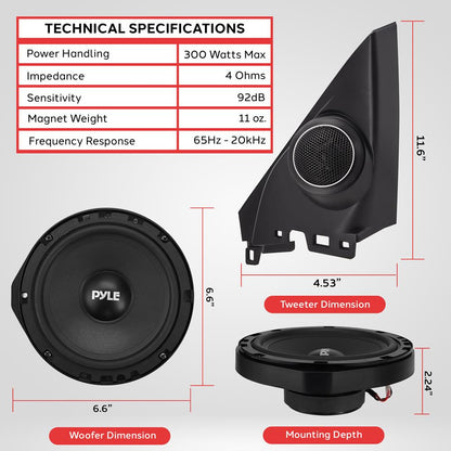 2-Way Component Speaker System 300W 6.5" Woofers for Honda Civic