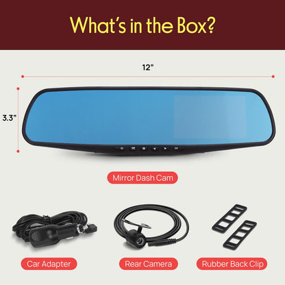 Dash Cam Dual 720p HD Video System Waterproof Backup 4.3" Display