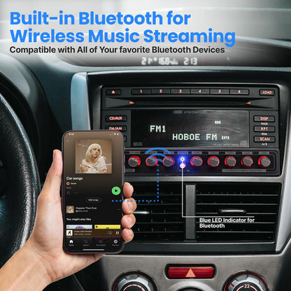 Égaliseur de voiture 5 bandes Bluetooth, streaming sans fil, entrées RCA, LED bleue 