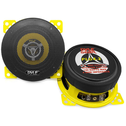 Car Speaker Pair 140W 2-Way Coaxial Yellow Poly Cone 4"