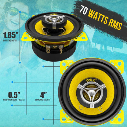 Car Speaker Pair 140W 2-Way Coaxial Yellow Poly Cone 4"