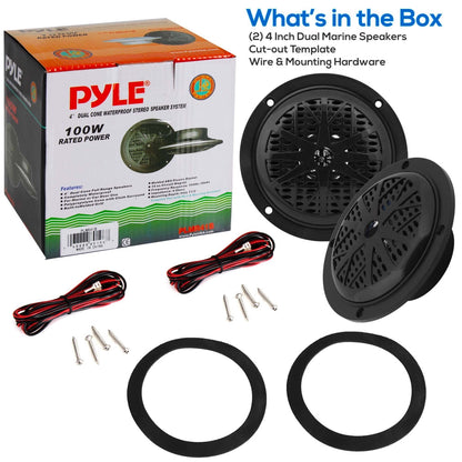 4" Waterproof Marine Speakers, Dual Cone, Polypropylene, Black, 1 Pair