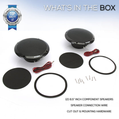 6.5" Dual Marine Speakers, Waterproof, 400W, Polypropylene Cone, Black