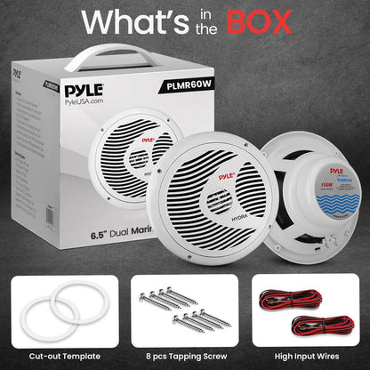 6.5" Dual Marine Speakers, Waterproof, 150W, Polypropylene Cone, White