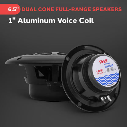 6.5" Dual Marine Speakers Waterproof 120W Polypropylene Cone