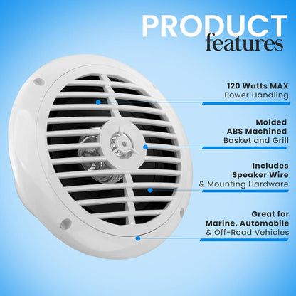 Haut-parleurs marins 6,5" étanches, 2 voies 120W cône en polypropylène blanc 