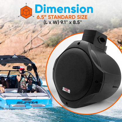 6.5" Dual Marine Speakers, 200W Waterproof, Poly Mica Cone, Black