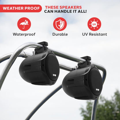 8" Dual Marine Speakers, 300W Waterproof, Poly Mica Cone, Black