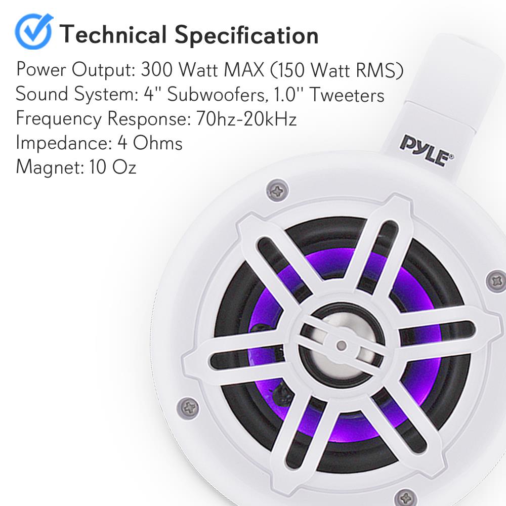 product image number 6 for Pyle 4” Bluetooth & Led Marine Tower Speakers