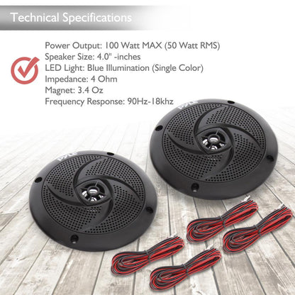 4'' Low-Profile Marine LED Speakers - PLMRS43BL