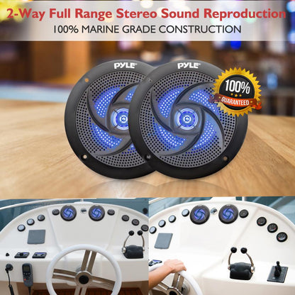 Waterproof Marine Speakers 100W LED Lights Low-Profile Slim Style
