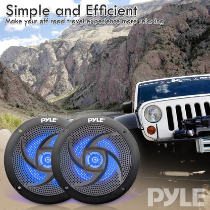 Marine Speakers 180W Waterproof LED Lights Slim Design Blue