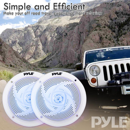 Marine Speakers Waterproof 180W LED Lights Low-Profile 5.25" Pair