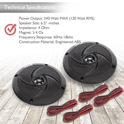Marine Waterproof Speakers 6.5" - 240W, LED Lights, Slim Style, Blue