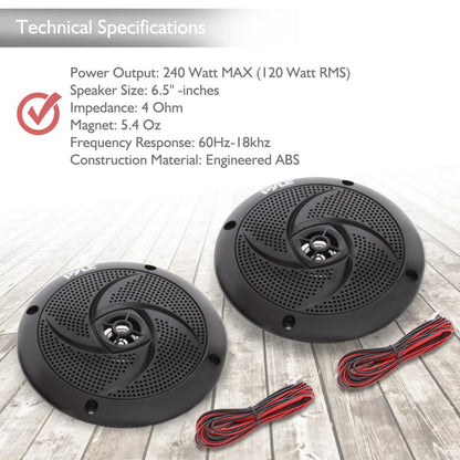 6.5 inch Low-Profile Marine Speakers - PLMRS6B