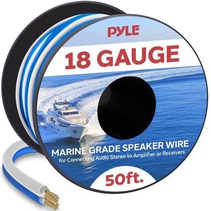 Câble d'enceinte marin 50 pieds étanche 18 AWG bleu/blanc 