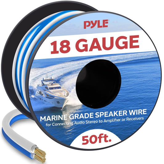 50ft Marine Speaker Wire Waterproof 18 AWG Blue/White