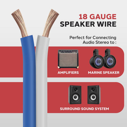 Câble d'enceinte marin 50 pieds étanche 18 AWG bleu/blanc 