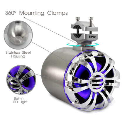 Haut-parleurs marins étanches 200W acier inoxydable lumières LED argent 