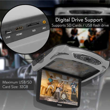 Car Roof DVD Player 13.3" Flip-Down Screen HDMI USB Grey