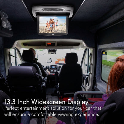 Car Roof DVD Player 13.3" Flip-Down Screen HDMI USB Grey