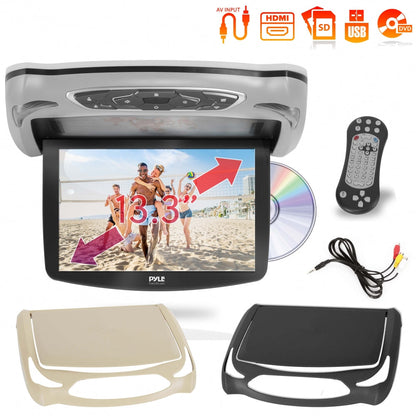 Car Roof DVD Player 13.3" Flip-Down Screen HDMI USB Grey