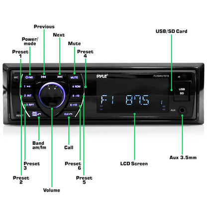 Marine Stereo Receiver 300W Bluetooth Hands-Free USB/SD Readers