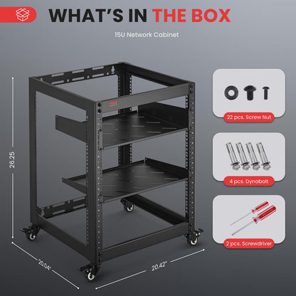 15U Server Rack Cabinet - Easy Access, Steel Frame, Wall Mountable