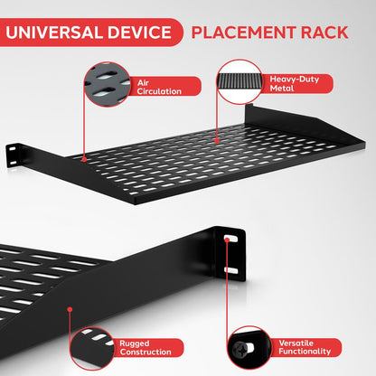 2-Pc 1U Server Rack Shelf, Vented Steel, 110 lbs Capacity