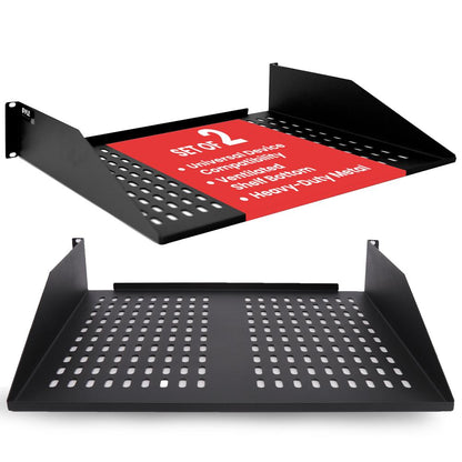 2U Server Rack Shelf 2 Pack - 110lbs Capacity, Vented Steel