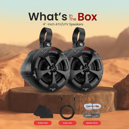 2-Way Waterproof Off-Road Speakers 800W Marine Grade, 4" Woofer, Black
