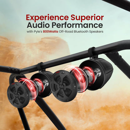 4" Off-Road Bluetooth Speakers 800W Waterproof Marine Grade, Black