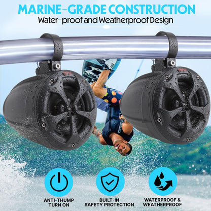 2-Way Bluetooth Marine Speakers 800W Waterproof IP65 White