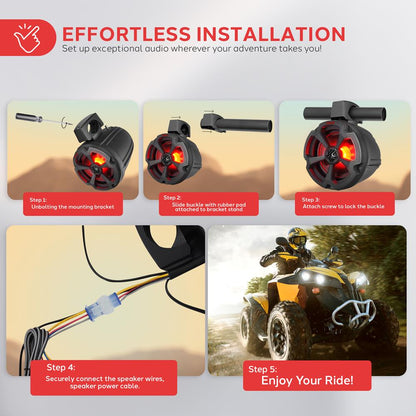 Marine Bluetooth Speakers, 1200W Waterproof, RGB Lights, Remote Control