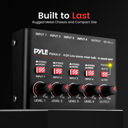 4-Channel Bluetooth Mixer - Wireless Streaming - USB-C Sound Card - Compact