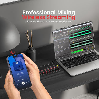 6-Channel Wireless Mixer, Low Noise, USB Sound Card, Compact Size