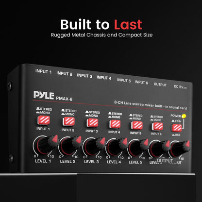 6-Channel Wireless Mixer, Low Noise, USB Sound Card, Compact Size