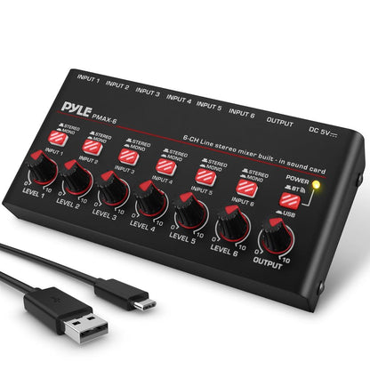 6-Channel Wireless Mixer, Low Noise, USB Sound Card, Compact Size
